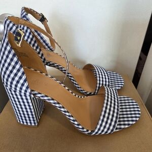 J. Crew Navy Gingham Heeled Sandals